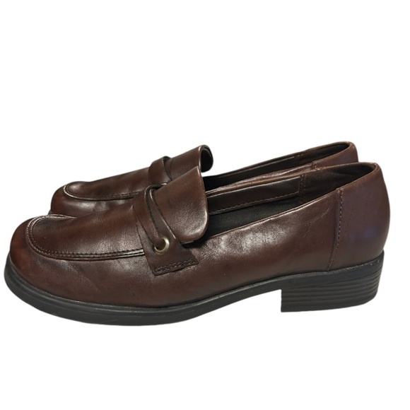 Naturalizer Y2K Chunky Heel Loafer Brown Leather Square Toe   Sz 9 - Picture 1 of 10